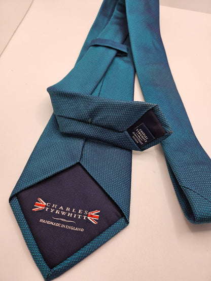 Charles Tyrwhitt Silk Tie Mens Teal Textured Designer Retro Wedding Necktie BX21