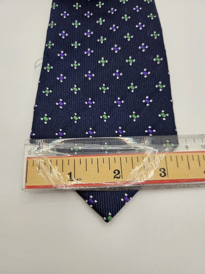 T.M.Lewin Mens Silk Tie Navy Blue Geometric Vtg Retro Wedding Neck Tie