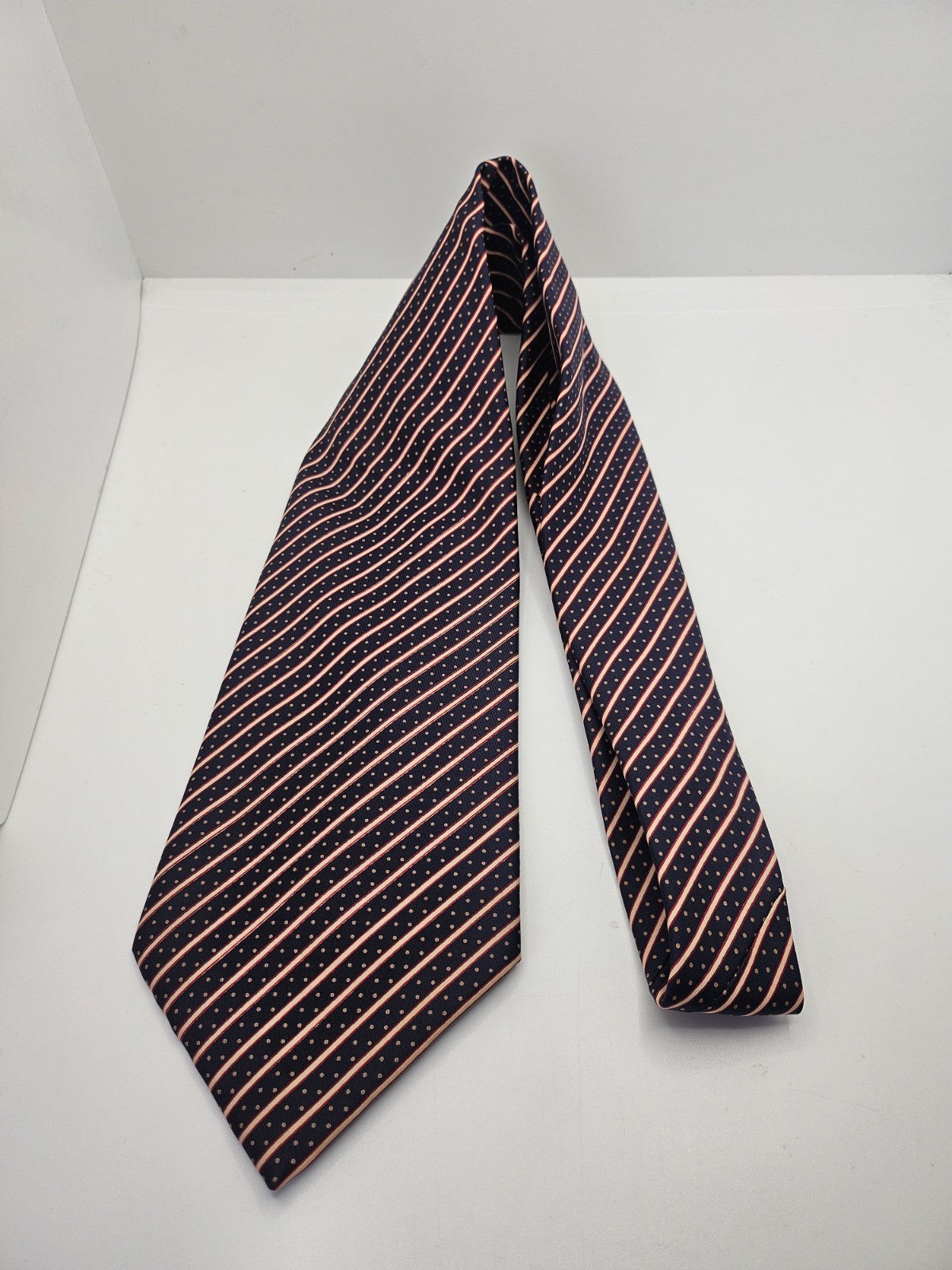 Aquascutum Navy Stripes Dots Silk Tie