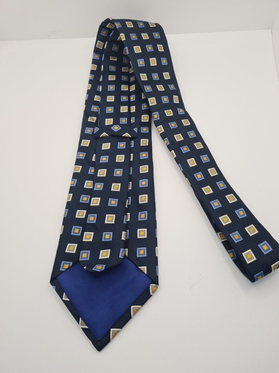 Blue Retro geometric Square Pattern Mens Silk Tie Classic Designer Necktie Geometric Vintage Mens Tie UK BX8