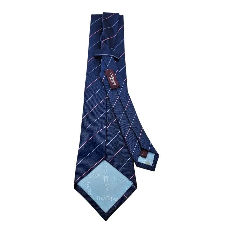TM Lewin Men's Navy Blue Striped Silk Tie