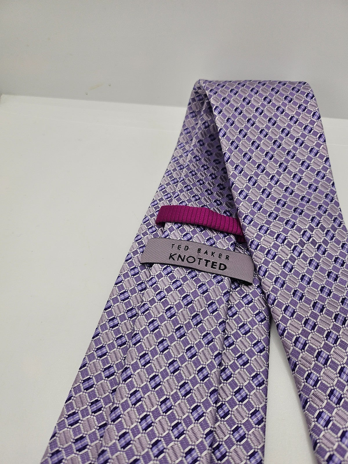 Ted Baker Knotted Silk Tie Mens Purple Geometric Designer Vintage Neck Tie BX15