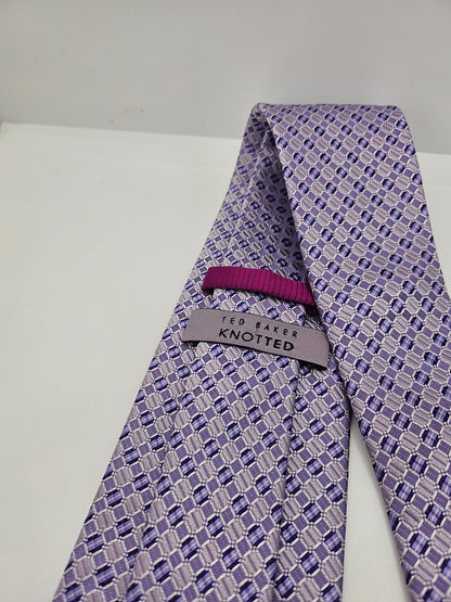 Ted Baker Knotted Silk Tie Mens Purple Geometric Designer Vintage Neck Tie BX15
