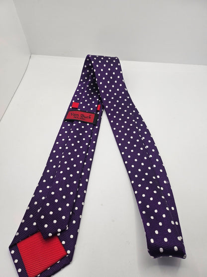 Van Buck Silk Tie Mens Purple White Polka Dot Textured Vtg Wedding Neck Tie BX2