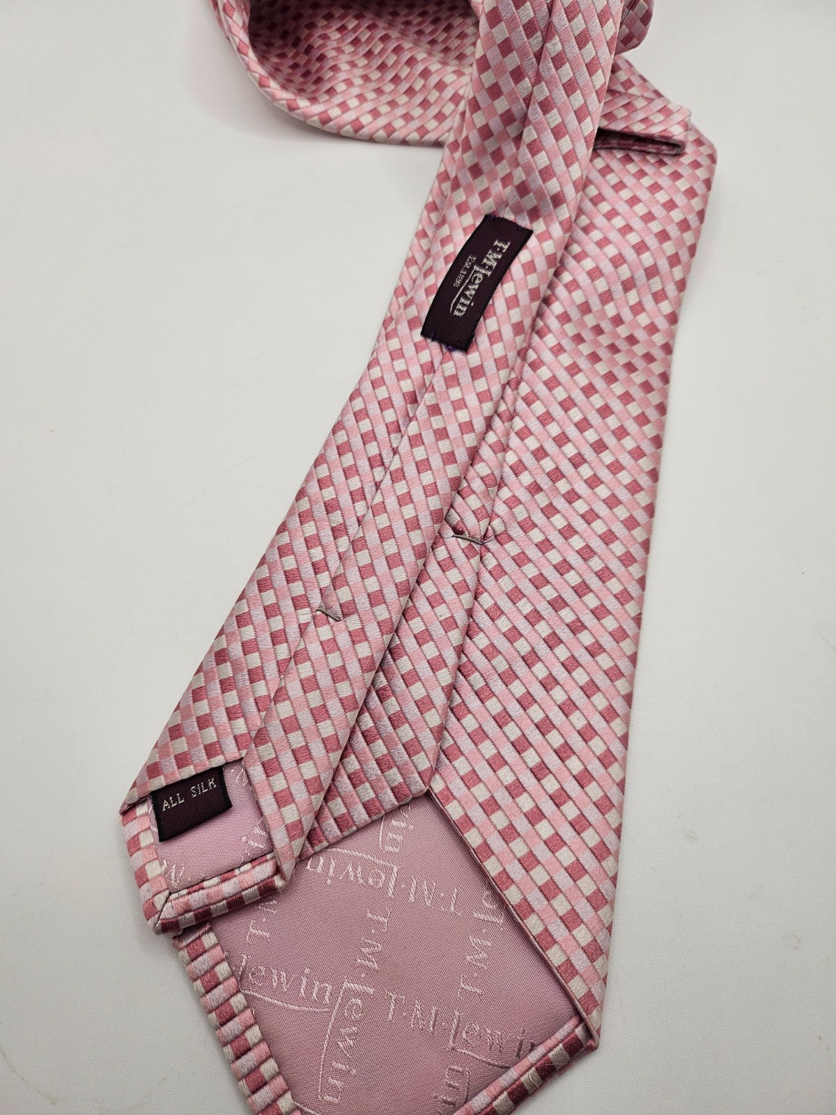 T.M.Lewin Silk Tie Mens Pink Micro Check Geometric Formal Wedding Neck Tie BX21