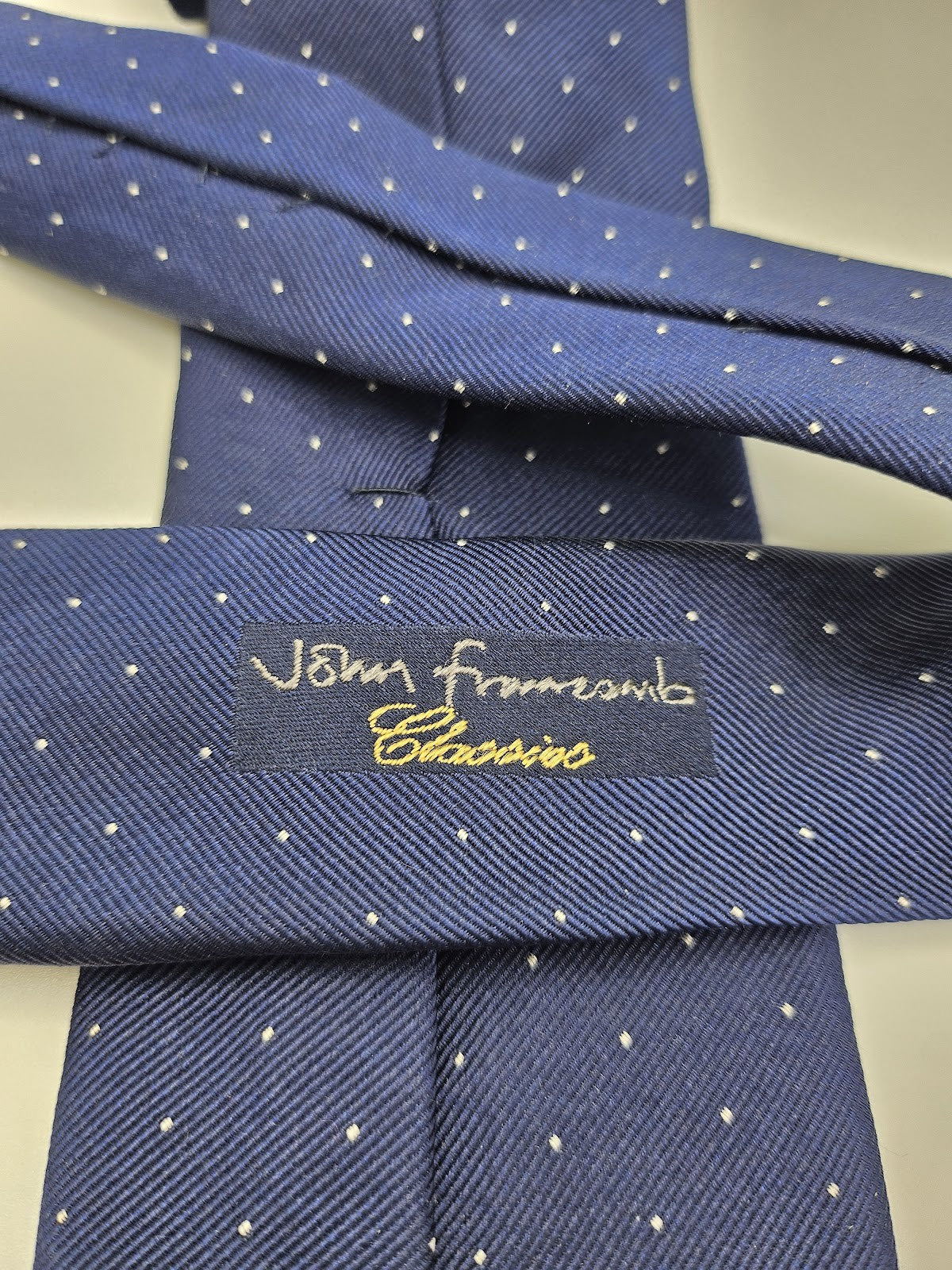 John Francomb Mens Silk Tie Navy Blue Dotted Vtg Retro Wedding Neck Tie