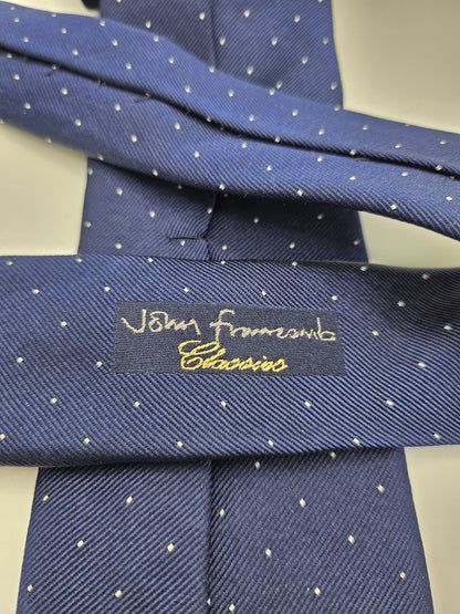 John Francomb Mens Silk Tie Navy Blue Dotted Vtg Retro Wedding Neck Tie