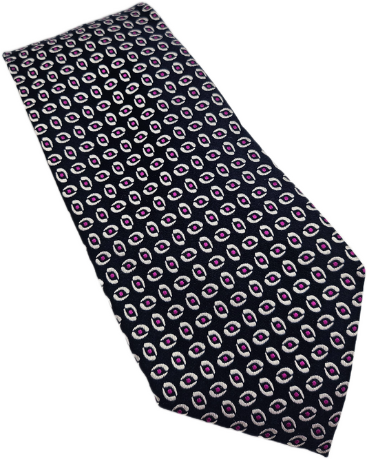 Charles Tyrwhitt Silk Tie Mens Navy Pink Geometric Medallion Retro Neck Tie BX25