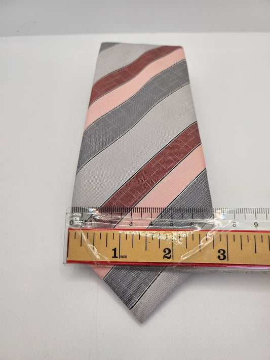 Vintage Mens Silk Tie St Michael Pink Grey Striped Business Retro Neck Tie BX25