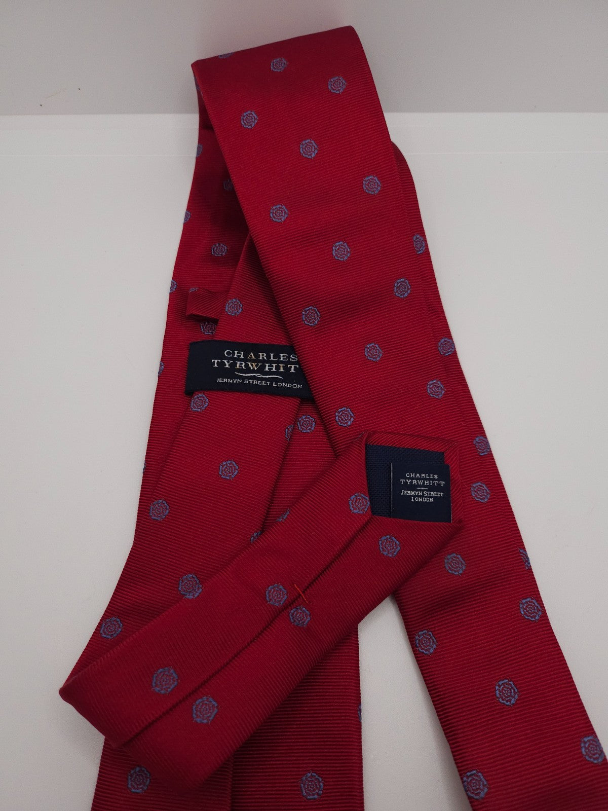 Charles Tyrwhitt Silk Tie Mens Red Blue Medallion Pattern Classic Necktie BX13