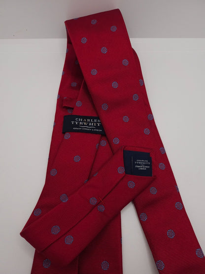 Charles Tyrwhitt Silk Tie Mens Red Blue Medallion Pattern Classic Necktie BX13