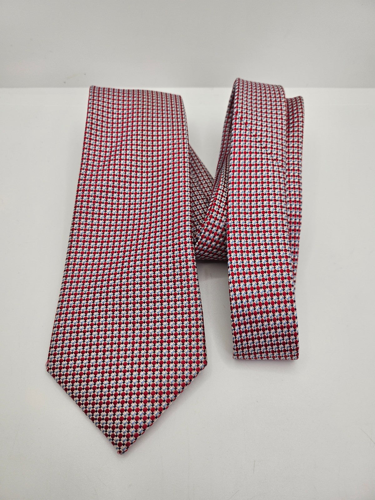 Hawes & Curtis Silk Tie Mens Red Blue White Micro Geometric Wedding Neck Tie BX1