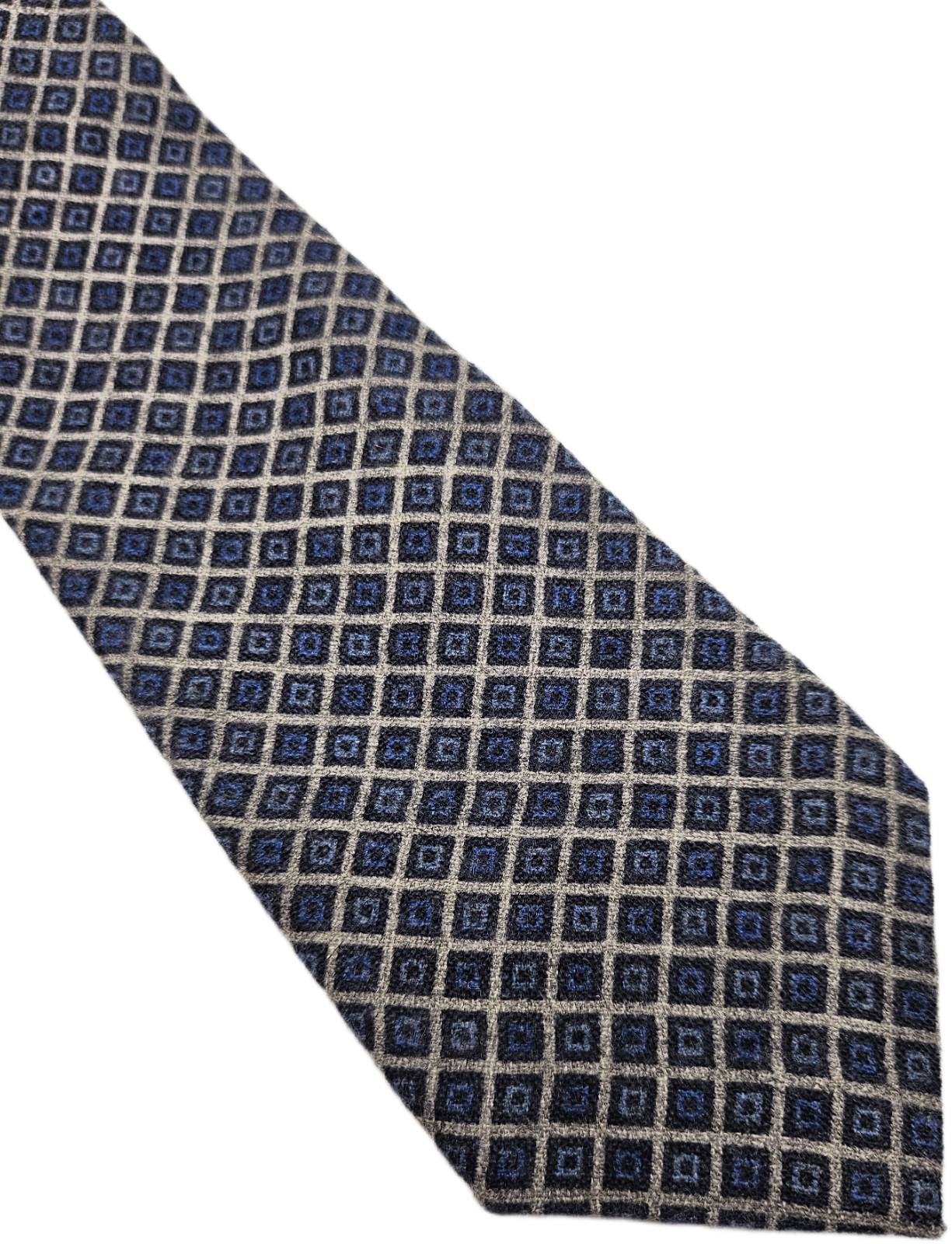 Moss 1851 Wool Tie Mens Blue Gray Textured Geometric Diamond Retro Neck Tie BX1