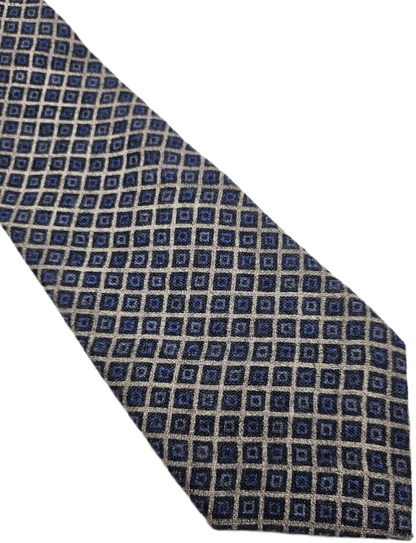 Moss 1851 Wool Tie Mens Blue Gray Textured Geometric Diamond Retro Neck Tie BX1