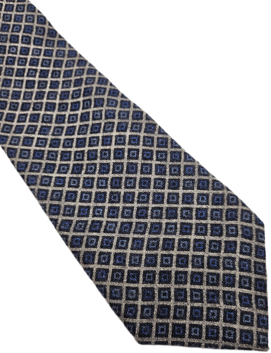 Moss 1851 Wool Tie Mens Blue Gray Textured Geometric Diamond Retro Neck Tie BX1