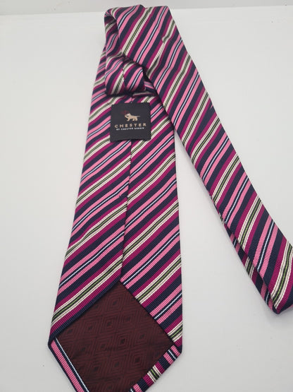 Chester Barrie Pink Stripe Mens Silk Tie Classic Designer Necktie Formal Striped Vintage Mens Tie UK BX10