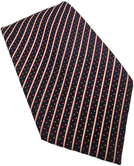 Aquascutum Silk Tie Mens Navy Stripes Dots Designer Vintage Retro Neck Tie BX24