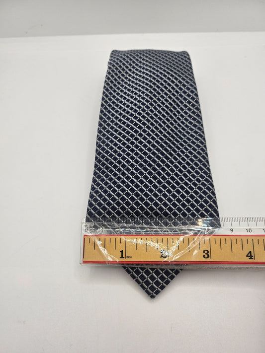 Comme Ca Ism Silk Tie Mens Navy Blue Geometric Textured Vtg Wedding Necktie BX24