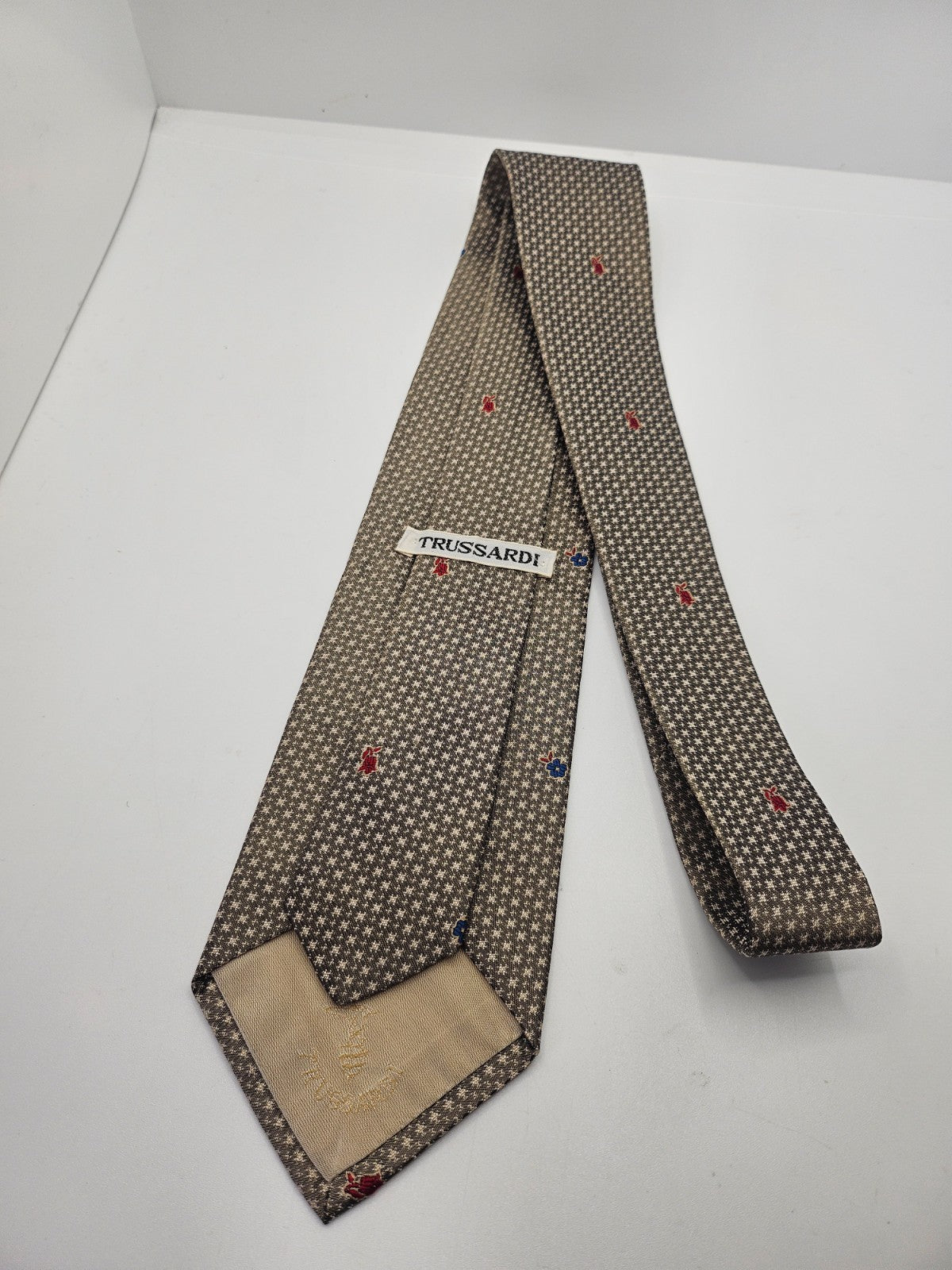 Trussardi Brown Geometric Floral Silk Tie