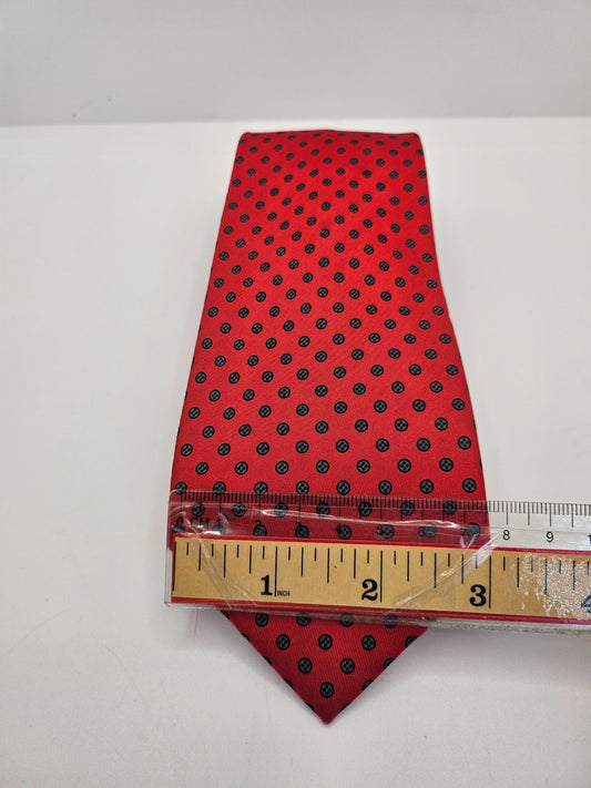 Vintage Mens Silk Tie Linea Studio Red Black Polka Dot Business Neck Tie BX25