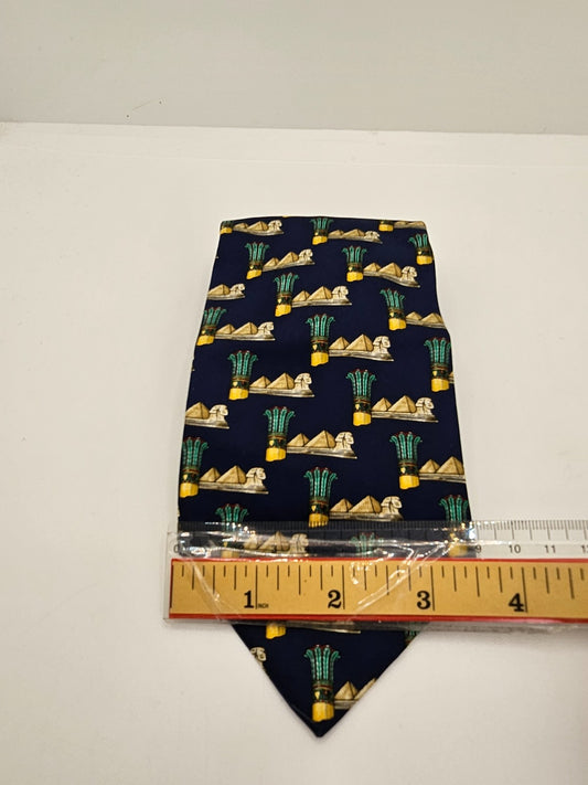 Harrods Navy Egyptian Pyramids Sphinx Silk Tie