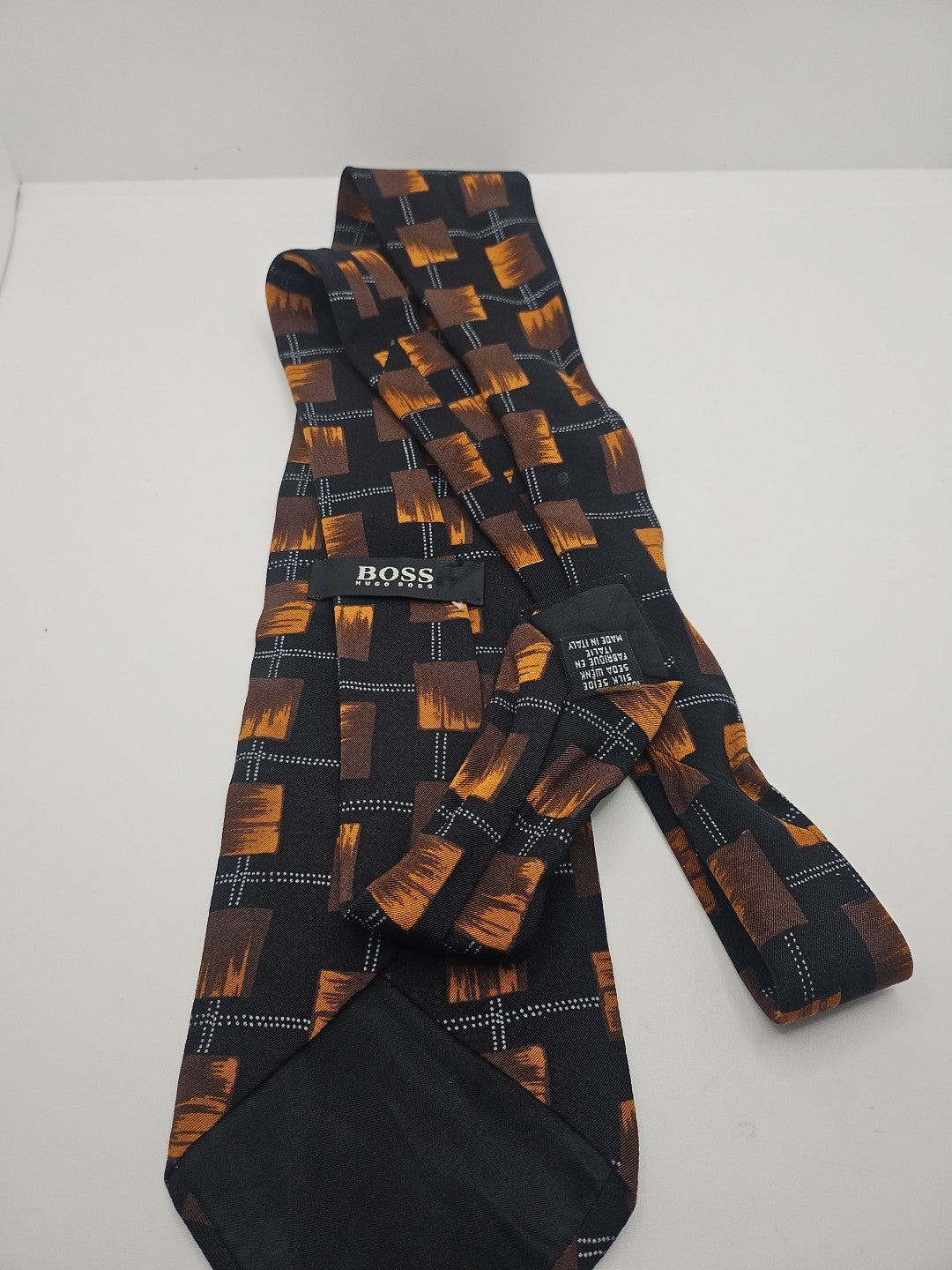 Vintage Hugo Boss Retro pattern Black Mens Silk Tie Wedding Formal Neck Tie BX15