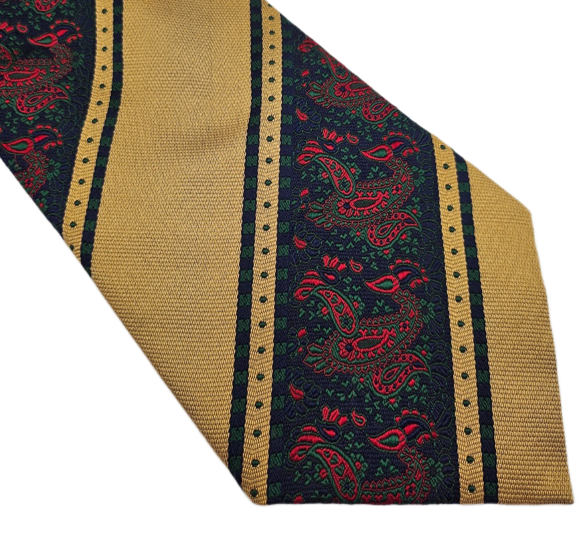 Breuer Mens Silk Tie Gold Black Paisley Statement Vtg Retro Wedding Neck Tie R1