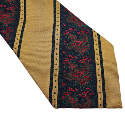 Breuer Mens Silk Tie Gold Black Paisley Statement Vtg Retro Wedding Neck Tie R1