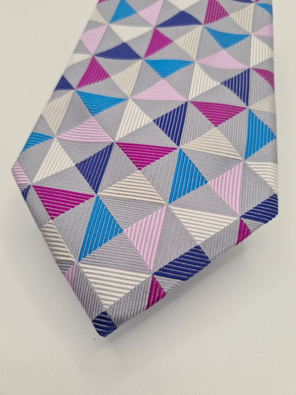 Charles Tyrwhitt Silver Geometric Mens Silk Tie Classic Designer Necktie Geometric Vintage Mens Tie UK BX13