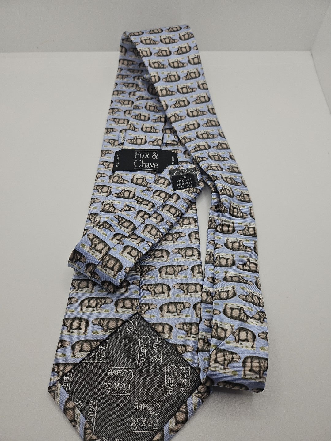 Fox & Chave Hippo Safari print Mens Silk Tie Wedding Formal Neck Tie BX18