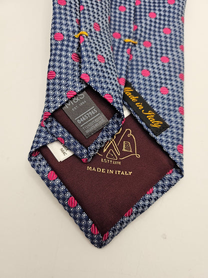 Marks & Spencer Silk Tie Mens Navy Blue Pink Polka Dot Micro Retro Neck Tie BX2