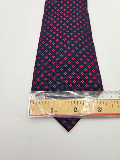 T.M. Lewin Silk Tie Mens Navy Red Micro Geometric Medallion Vintage Necktie BX26