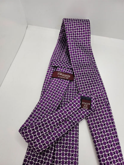 T.M. Lewin Silk Tie Mens Purple White Floral Statement Wedding Vtg Neck Tie BX23
