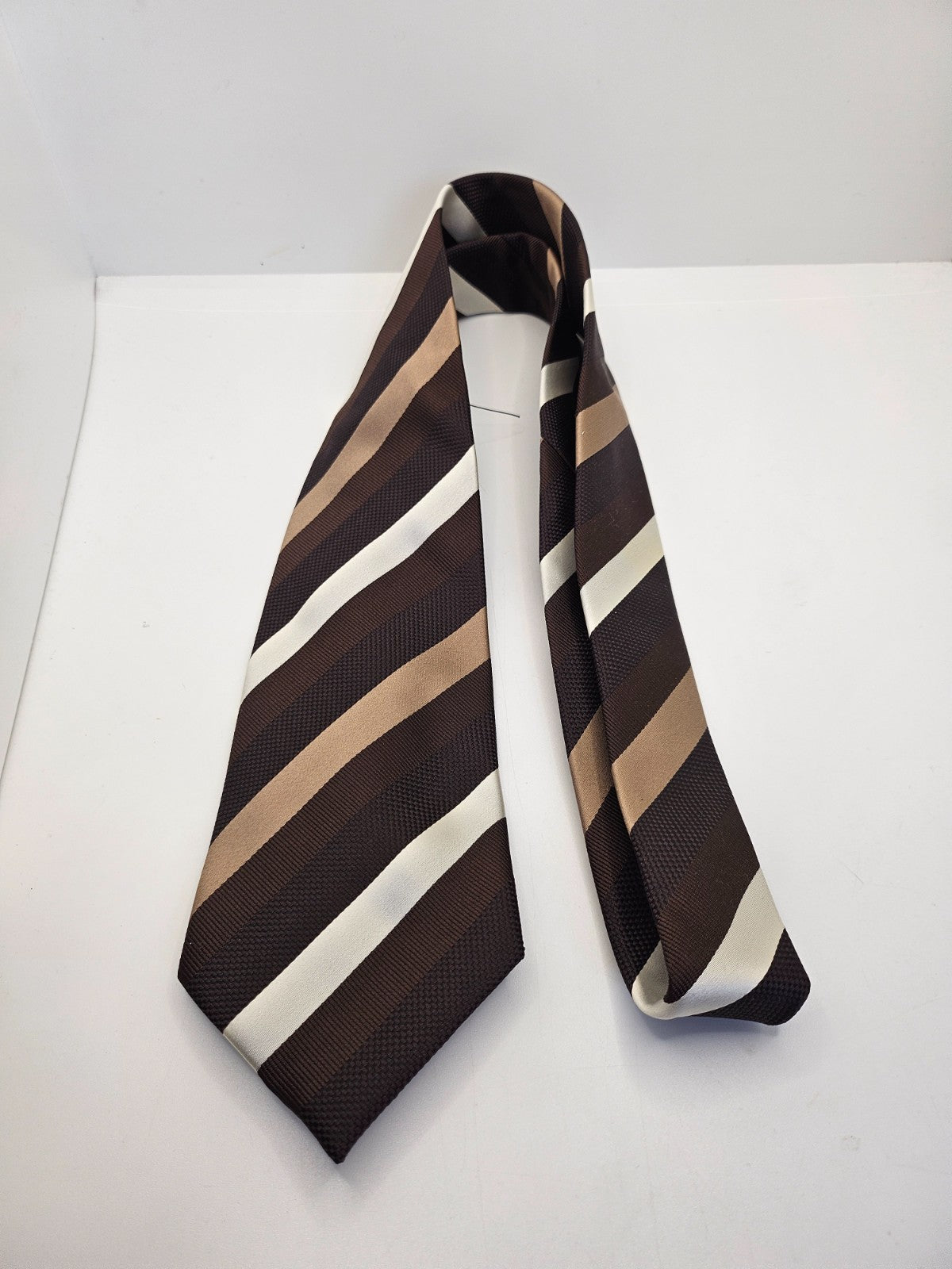 White Brown Striped Silk Tie