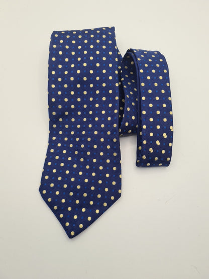 Vintage Wide Blue Yellow Spotted Mens Silk Tie Classic Designer Necktie Spotted Vintage Mens Tie UK BX6