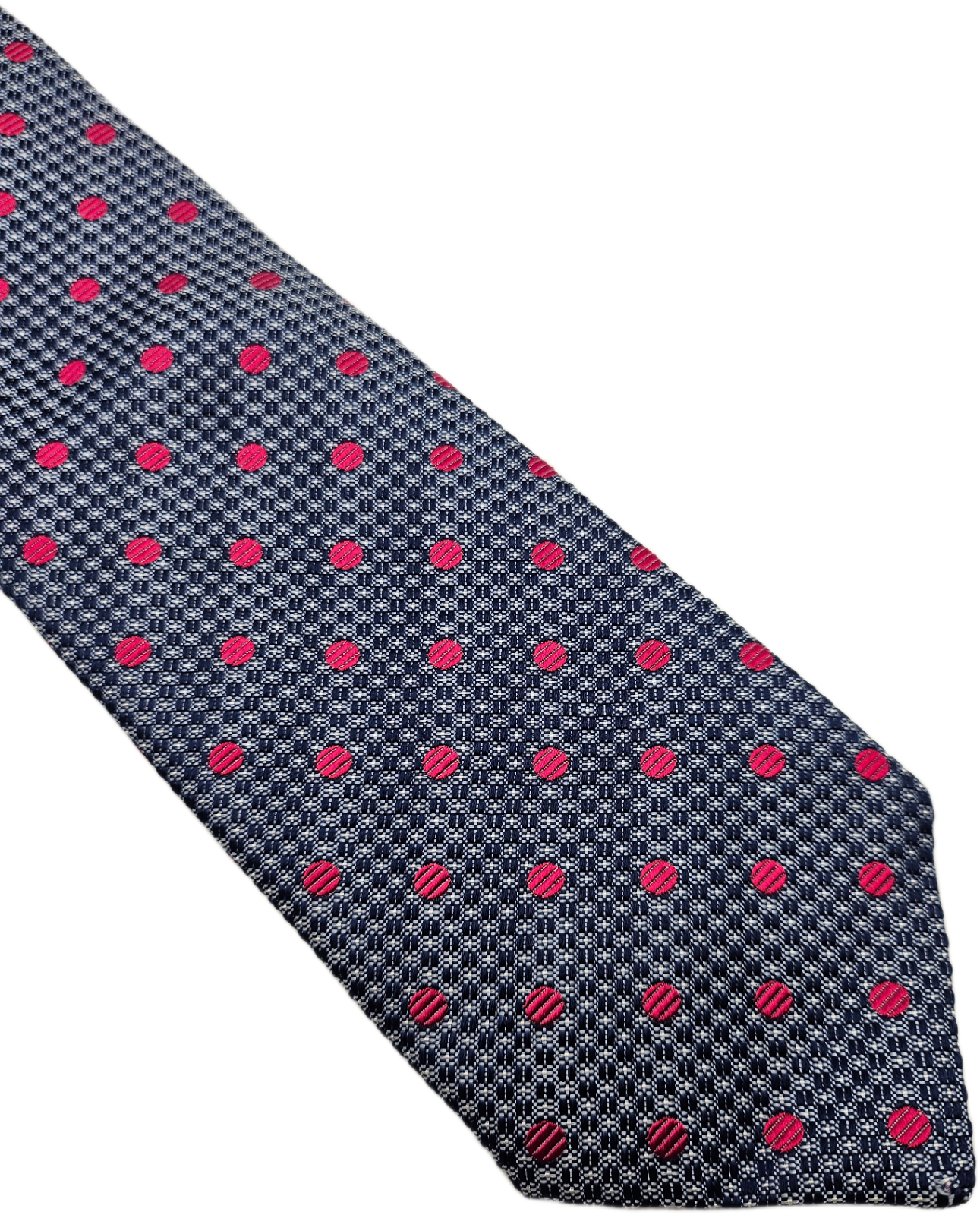 Marks & Spencer Silk Tie Mens Navy Blue Pink Polka Dot Micro Retro Neck Tie BX2