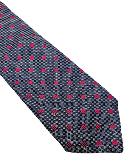 Marks & Spencer Silk Tie Mens Navy Blue Pink Polka Dot Micro Retro Neck Tie BX2