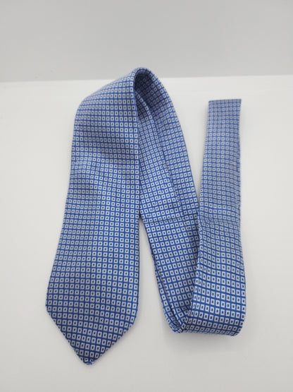 Charles Tyrwhitt Silk Tie Mens White Pastel Blue Geometric Pattern Necktie BX11