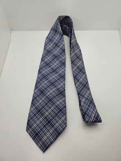 Massimo Dutti Blue Plaid Check Silk Tie