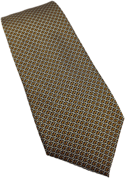 Charles Tyrwhitt Silk Tie Mens Gold Navy Geometric Designer Retro Neck Tie BX25