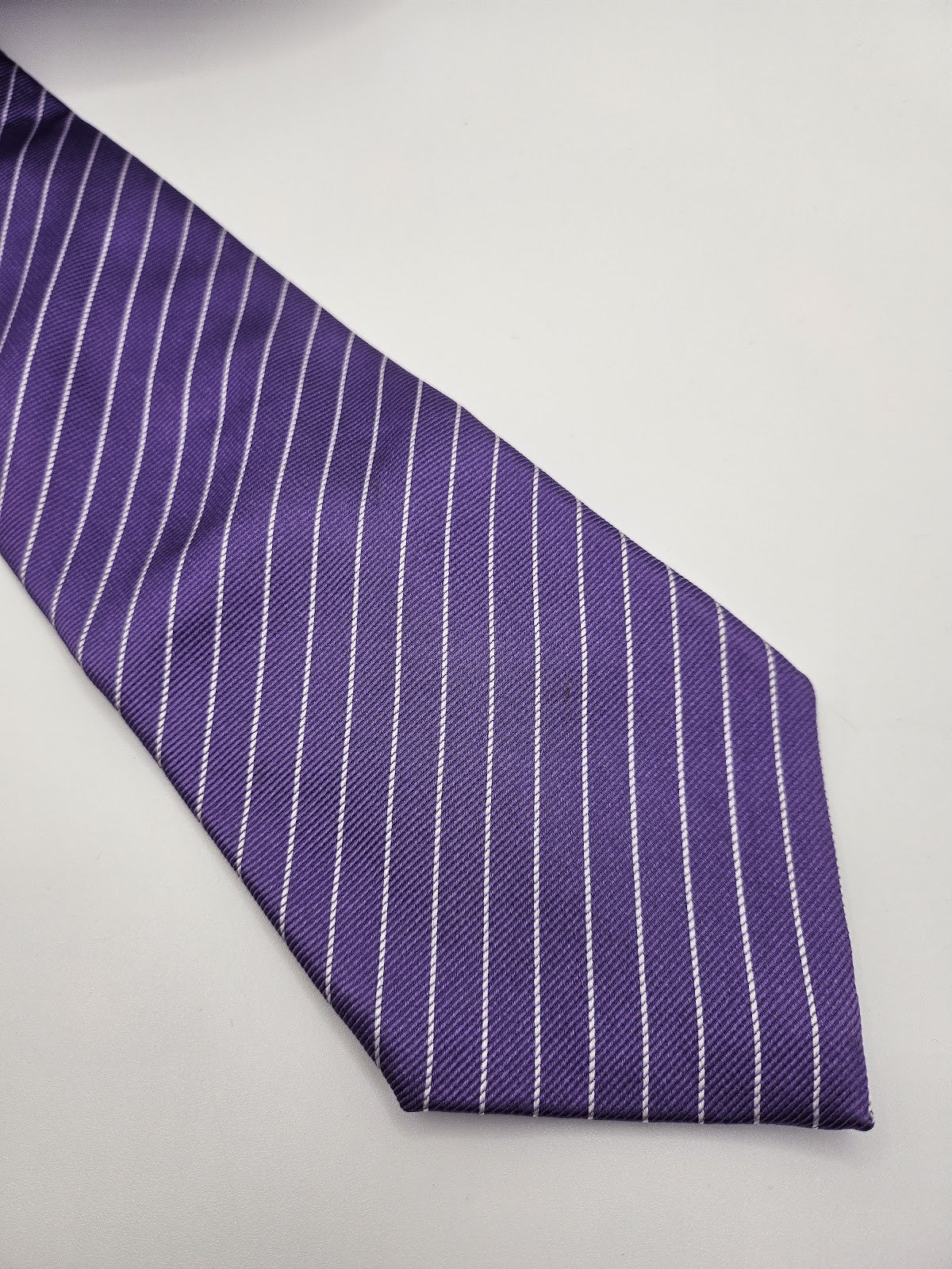 T.M.Lewin Mens Silk Tie Purple Striped Vtg Retro Wedding Neck Tie