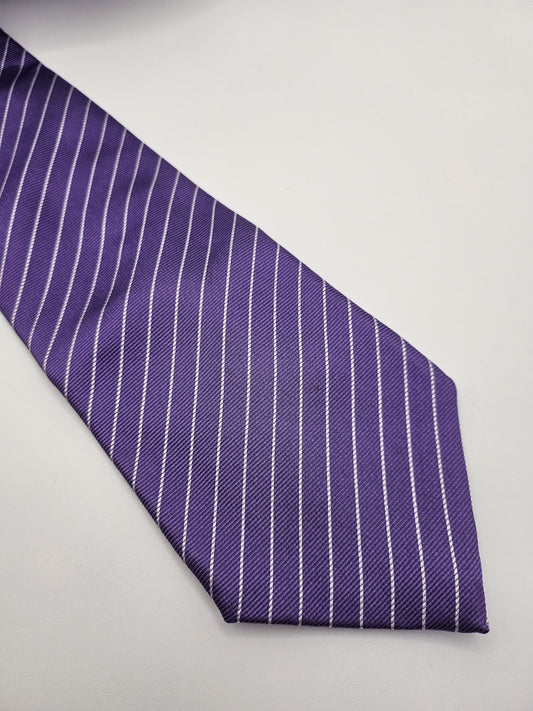 T.M.Lewin Mens Silk Tie Purple Striped Vtg Retro Wedding Neck Tie