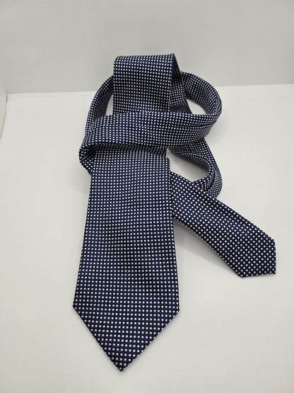 T.M.Lewin Mens Silk Tie Navy Blue Geometric Vtg Retro Wedding Neck Tie