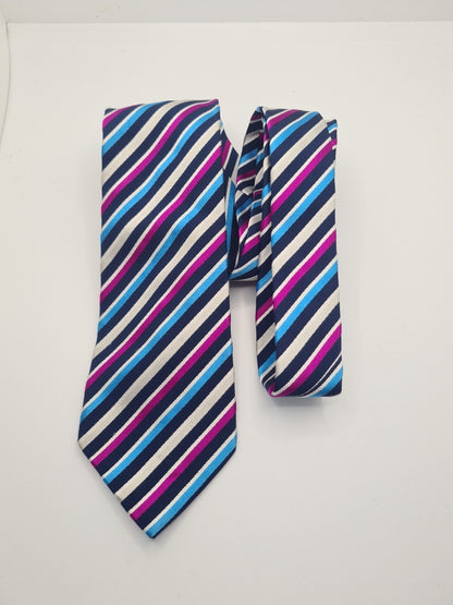 Charles Tyrwhitt Blue Purple Stripe Mens Silk Tie Classic Designer Necktie Striped Vintage Mens Tie UK BX11