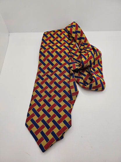 T.M. Lewin & Sons Silk Tie Mens Multi Interlocking Basketweave Vtg Neck Tie BX26