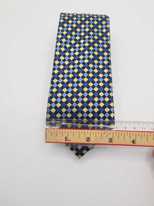 Paul Costelloe Blue Yellow Geometric Mens Silk Tie Classic Designer Necktie Geometric Vintage Mens Tie UK BX12