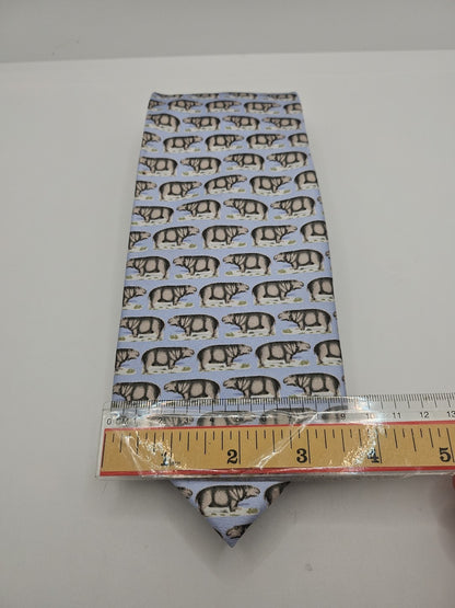 Fox & Chave Hippo Safari print Mens Silk Tie Wedding Formal Neck Tie BX18