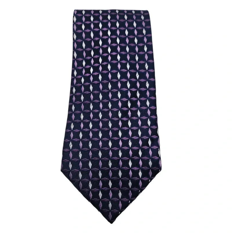 TM Lewin Men's Deep Purple Diamond Contrast Woven Silk Tie