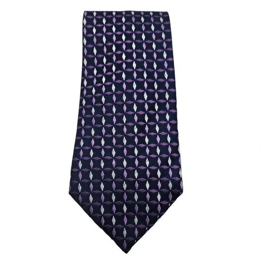 TM Lewin Men's Deep Purple Diamond Contrast Woven Silk Tie