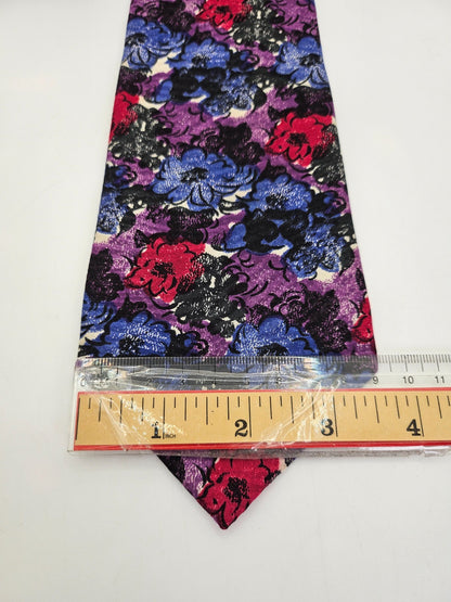 Christian Dior Mens Silk Tie Blue Purple Flower Art Vtg Retro Wedding Neck Tie